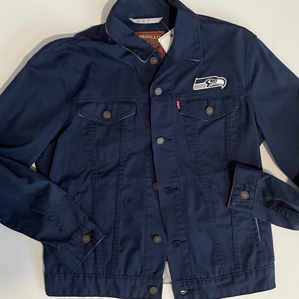 RARE NFL Seattle Seahawks levis prototype sample twill trucker jacket M navy - Picture 12 of 13